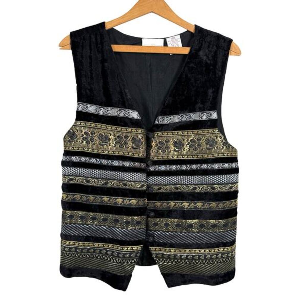 Vintage Worthington Women Mixed Media Vest Medium Velvet‎ Floral Boho Whimsigoth